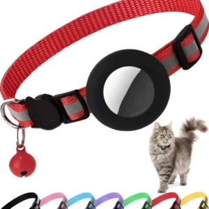 Cute Cat Collar Airtag Breakaway Reflective Kitten Collar with Bell for Apple Air Tag Holder Bell Nylon Silicone Collar for Cats