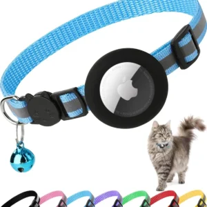 Cute Cat Collar Airtag Breakaway Reflective Kitten Collar with Bell for Apple Air Tag Holder Bell Nylon Silicone Collar for Cats