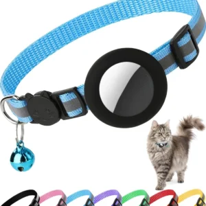 Cute Cat Collar Airtag Breakaway Reflective Kitten Collar with Bell for Apple Air Tag Holder Bell Nylon Silicone Collar for Cats