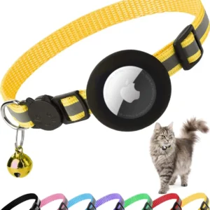 Cute Cat Collar Airtag Breakaway Reflective Kitten Collar with Bell for Apple Air Tag Holder Bell Nylon Silicone Collar for Cats