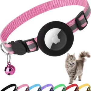 Cute Cat Collar Airtag Breakaway Reflective Kitten Collar with Bell for Apple Air Tag Holder Bell Nylon Silicone Collar for Cats