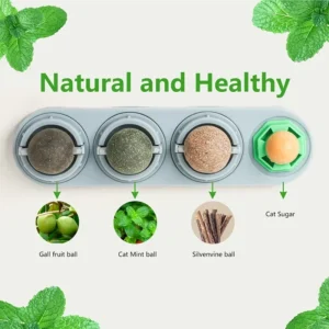 4 in 1 Rotating Catnip Silver Vine Ball Teeth Cleaning Acne Prevention Digestive Health Wall Stick on Toy Edible Safe Material
