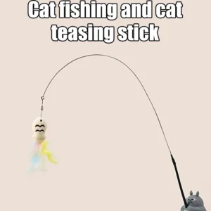 1PC Pet small cat fishing and cat teasing stick 360 degree rotation with feather bells and steel wire cat teasing stick