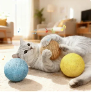 Interactive Sisal Cat Scratching Ball Toy Anti-Bite Teething Kitten Pet Supplies with Teeth Cleaning Feature Sound Making