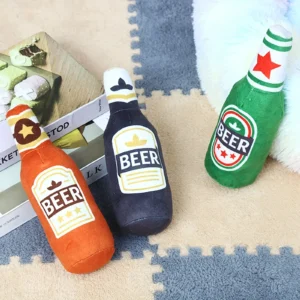 Realistic Beer Bottle Shape, Squeaking Dog Toy. Interactive Play, Bite Resistant and Wear-resistant. Easy To Clean