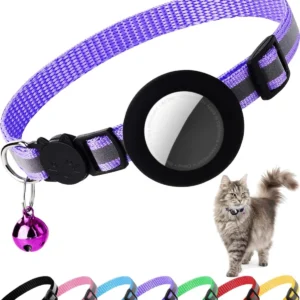Cute Cat Collar Airtag Breakaway Reflective Kitten Collar with Bell for Apple Air Tag Holder Bell Nylon Silicone Collar for Cats