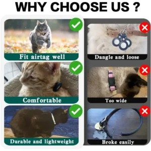 Cute Cat Collar Airtag Breakaway Reflective Kitten Collar with Bell for Apple Air Tag Holder Bell Nylon Silicone Collar for Cats