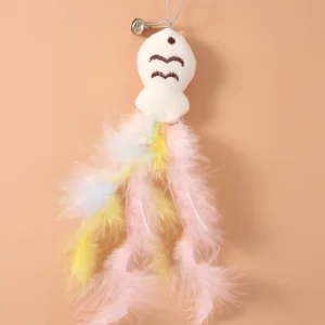 1PC Pet small cat fishing and cat teasing stick 360 degree rotation with feather bells and steel wire cat teasing stick