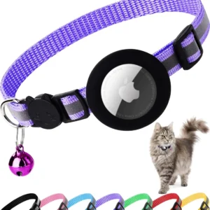 Cute Cat Collar Airtag Breakaway Reflective Kitten Collar with Bell for Apple Air Tag Holder Bell Nylon Silicone Collar for Cats