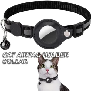 Cat AirTag Holder Collar Breakaway Reflective Strips Adjustable Kitten Collar Waterproof Cat Bell Collar Pet Air Tag Case