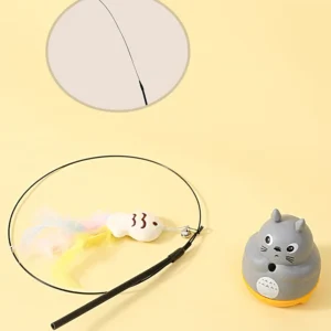1PC Pet small cat fishing and cat teasing stick 360 degree rotation with feather bells and steel wire cat teasing stick