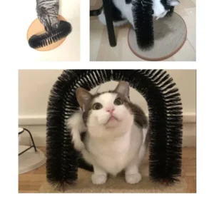 Cat Toy Arch Self Groome Pamper Feline with A Massage Grooming Rubbing Brush with Scratching Pad Toy for Cats Interactive Toys