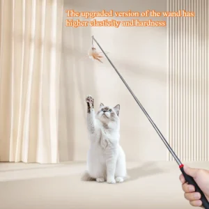 Retractable Teaser Cat Toy Interactive Long Wand Fun Exerciser Playing Toy Cats Teaser Stick Rod Interactive Stick Teaser Toys