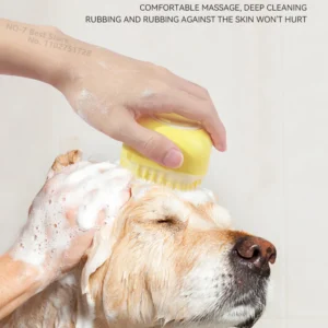 Dog Bathing Brush Pet Massage Brush Shampoo Dispenser Soft Silicone Brush Rubber Bristle for Dogs and Cats Shower Grooming Tool