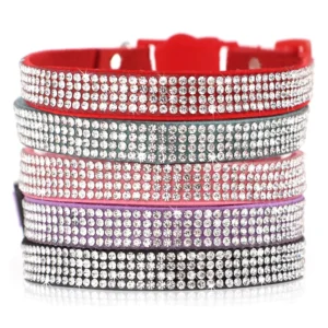 Soft Pink Suede Leather Cat Collar - Cute Bling Rhinestone Design, with Bell & Safety Breakaway Buckle, Adjustable XS/S Sizes