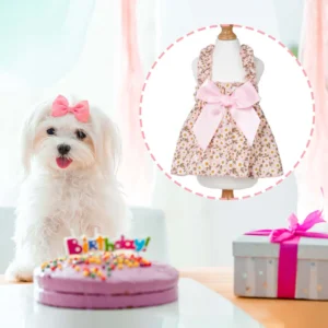 1pc Cat Skirt Pet Dress Dog Summer Dress Romantic Style With Pink Floral Print, Small Dog Clothes Pet Clothing Chihuahua Skirt