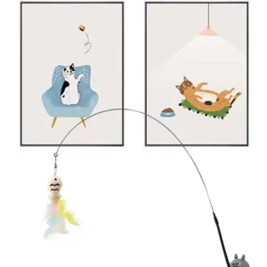 1PC Pet small cat fishing and cat teasing stick 360 degree rotation with feather bells and steel wire cat teasing stick