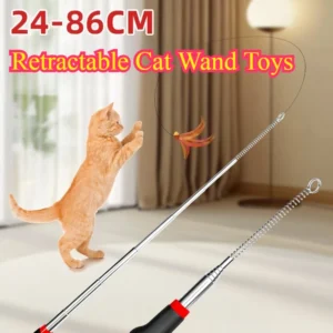 Retractable Teaser Cat Toy Interactive Long Wand Fun Exerciser Playing Toy Cats Teaser Stick Rod Interactive Stick Teaser Toys