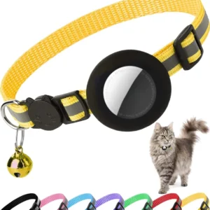 Cute Cat Collar Airtag Breakaway Reflective Kitten Collar with Bell for Apple Air Tag Holder Bell Nylon Silicone Collar for Cats