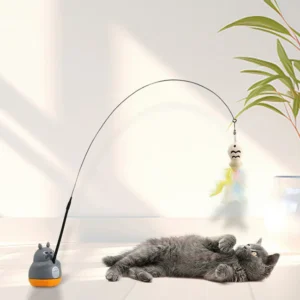 1PC Pet small cat fishing and cat teasing stick 360 degree rotation with feather bells and steel wire cat teasing stick