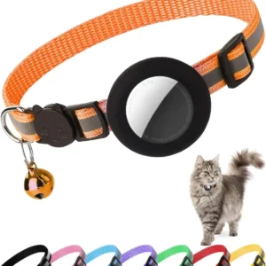 Cute Cat Collar Airtag Breakaway Reflective Kitten Collar with Bell for Apple Air Tag Holder Bell Nylon Silicone Collar for Cats
