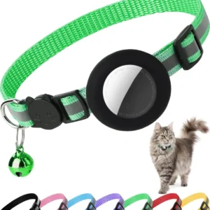 Cute Cat Collar Airtag Breakaway Reflective Kitten Collar with Bell for Apple Air Tag Holder Bell Nylon Silicone Collar for Cats