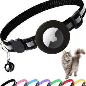 Cute Cat Collar Airtag Breakaway Reflective Kitten Collar with Bell for Apple Air Tag Holder Bell Nylon Silicone Collar for Cats